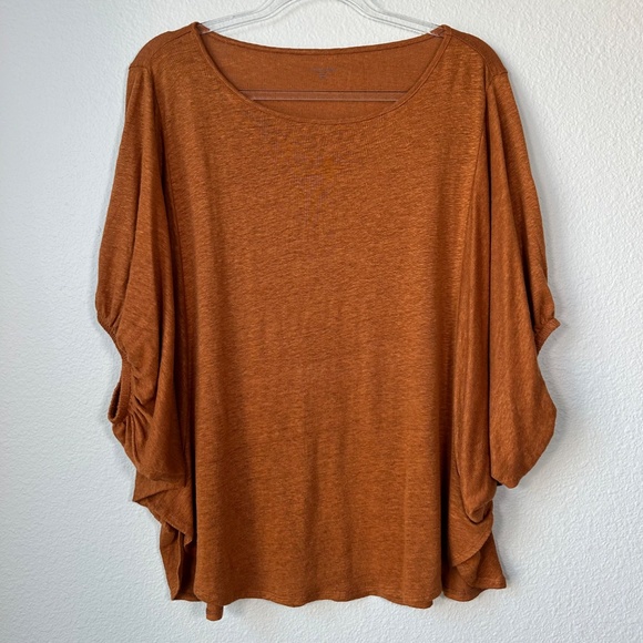 Garnet Hill size L organic linen puff sleeve top burnt orange jersey oversized - Picture 2 of 13